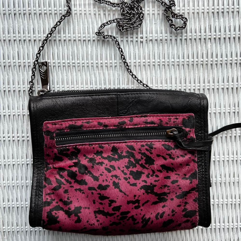 Brand new Lauren Merkin bag- black leather & wine horsehair with chain strap